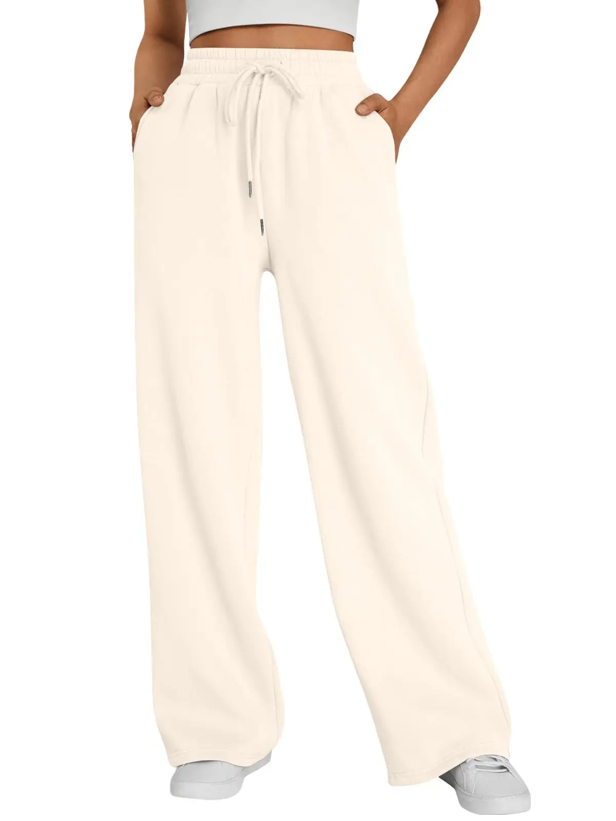 Women's Wide Leg Pants European and American Women Fleece Sweatpants, Waist Drawstring Straight Leg Loose Dance Casual Trousers