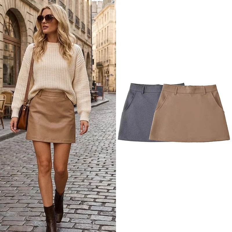Willshela Women Fashion Solid Back Zipper A-Line Mini Skirt Vin...