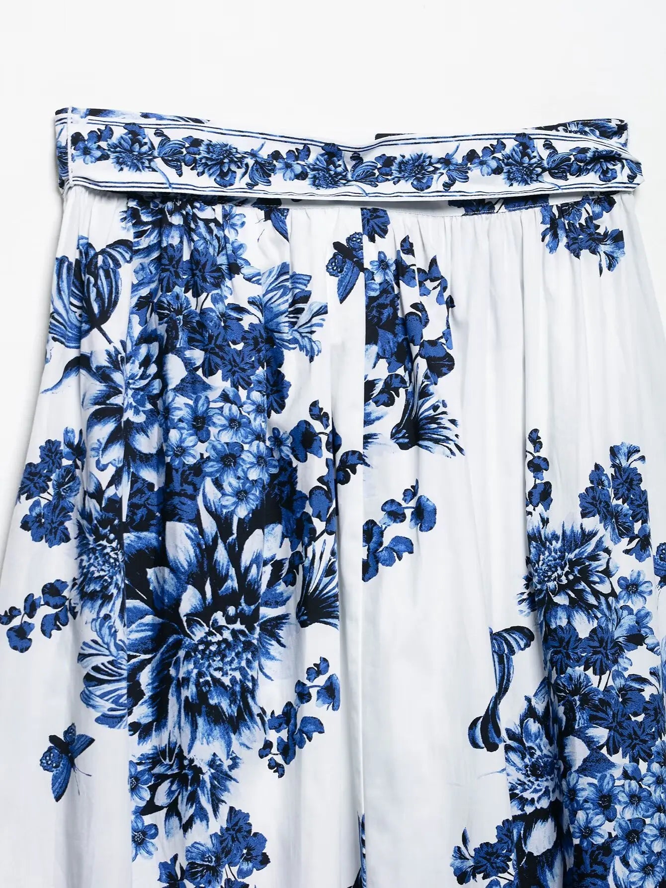 Elegant Women Fashion Floral Print Bow Tied Sashes Skirt Faldas Mujer Female Summer Casual Slim Zipper Midi Skirts QUN9118