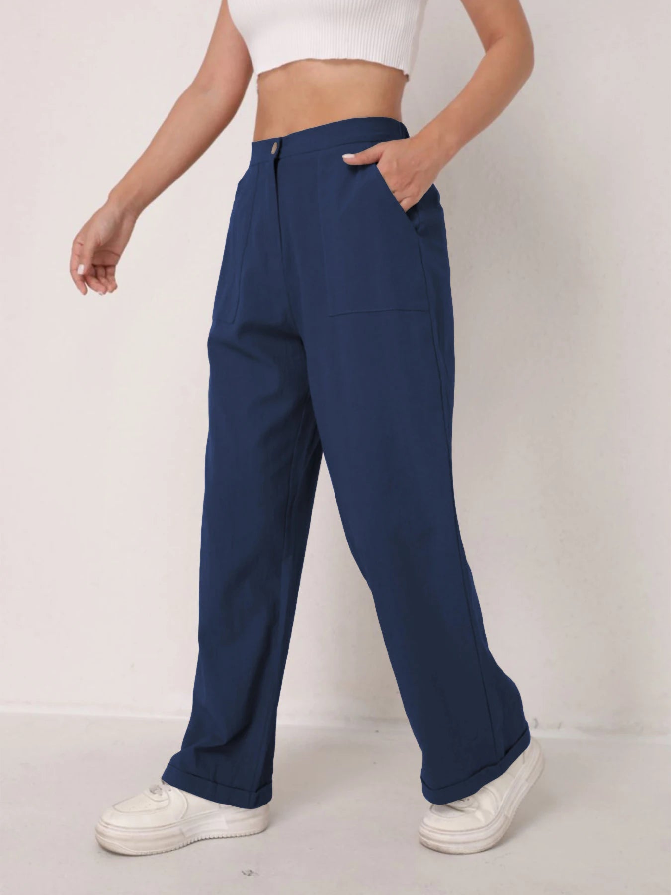 Elegant Solid Color Linen Wide Leg Pants for Women High Waist Drapey Casual Summer Loose Slimming Long Trousers Spring Autumn