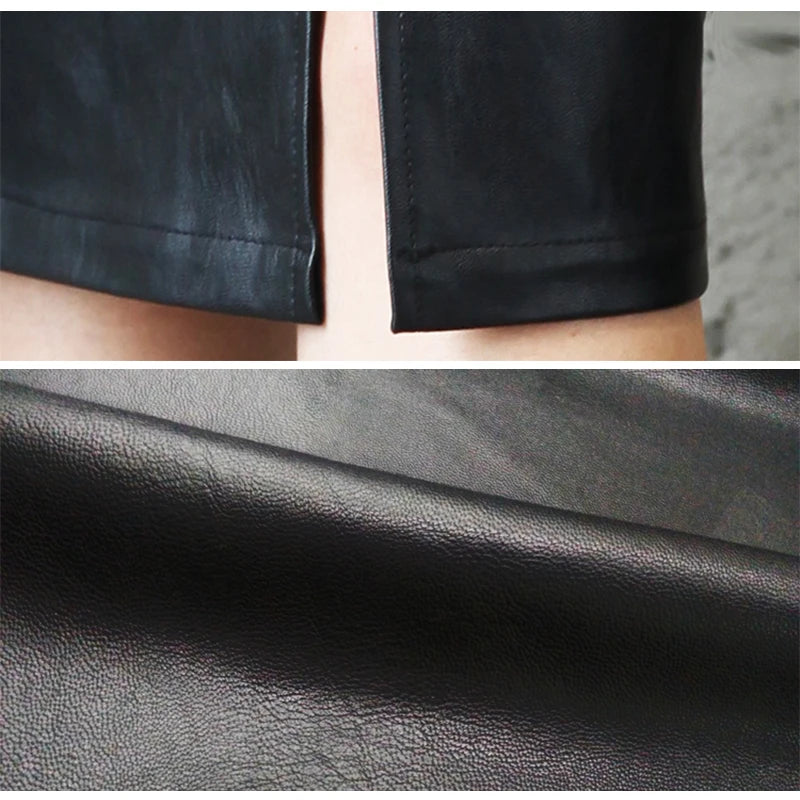 Black Leather Skirt Women Autumn Midi PU Pencil Skirt Office Sexy Package Hip Front Or Back Slit Skirts 5XL