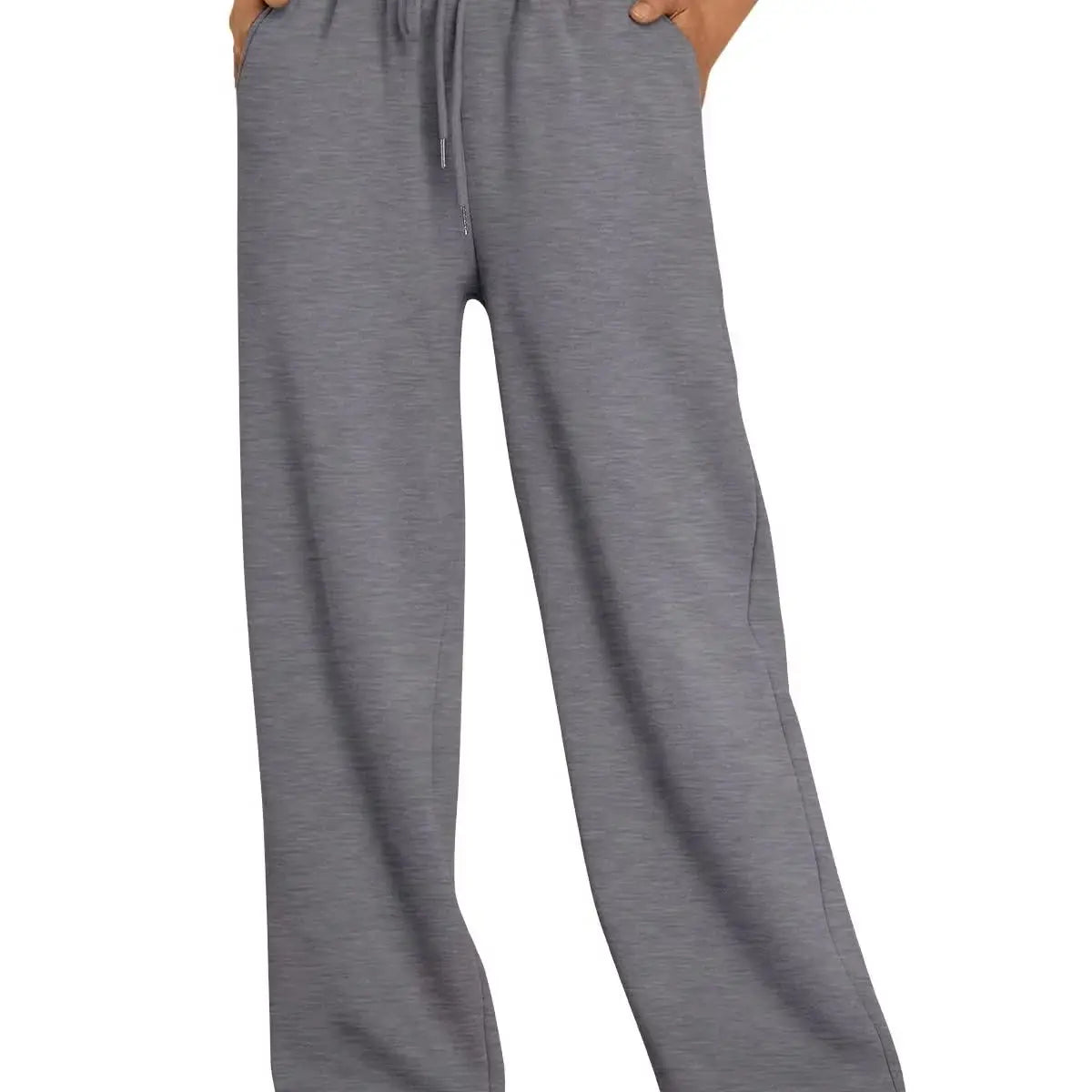 Women's Wide Leg Pants European and American Women Fleece Sweatpants, Waist Drawstring Straight Leg Loose Dance Casual Trousers