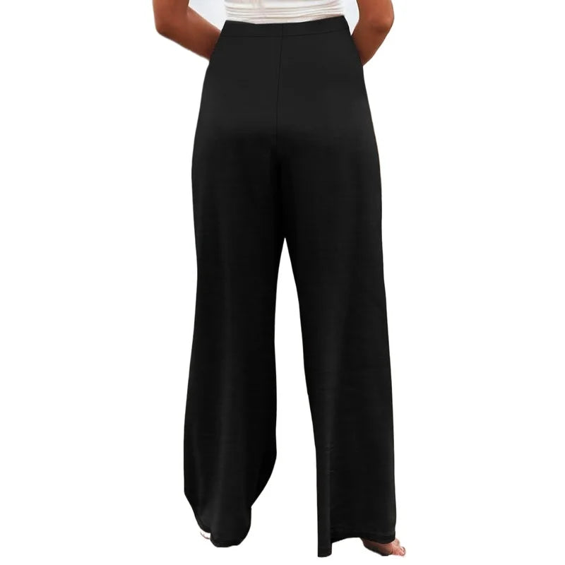 2025 Casual Chic Wide Leg Trousers Women Elastic Waist Stretchy Slimming Black Office Party Daily 