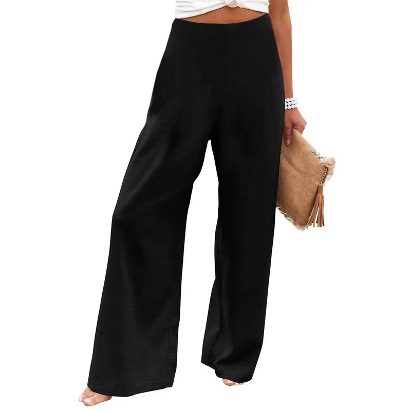 2025 Casual Chic Wide Leg Trousers Women Elastic Waist Stretchy Slimming Black Office Party Daily 