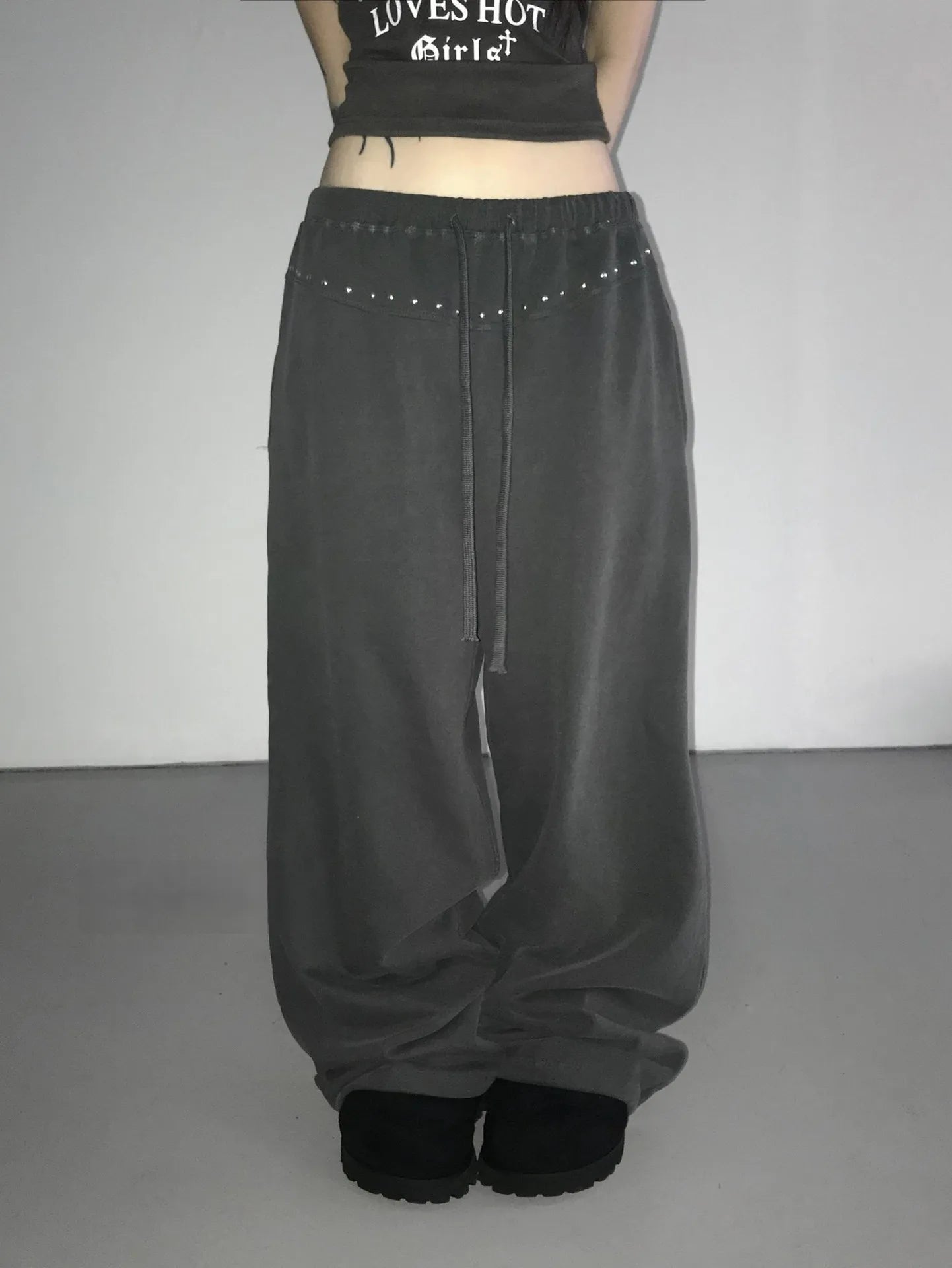 American Retro Distressed Scimitar Pants for Women Niche Design Y2k Street Wide-leg Loose Casual Pants Hip Hop Trousers