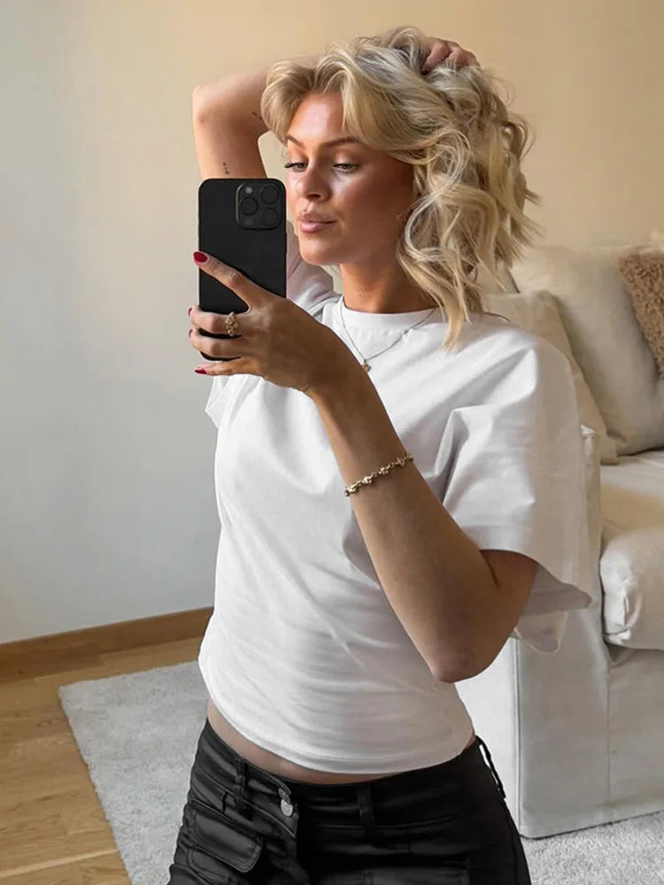 Fashion Casual Solid Gray Cropped T-shirt 2025 Woman Clothes O-neck Corset Tops Streetwear Girls Spring Summer Short Tee Shirts