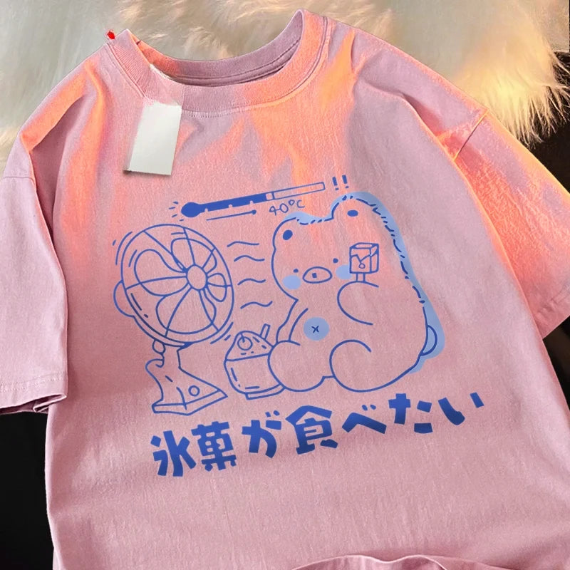 Siblings T-Shirts Hot Summer Fruit Popsicle Fan Short Sleeve Kawaii Fashion Oversized Short Sleeve Loose Siblings Tshirts
