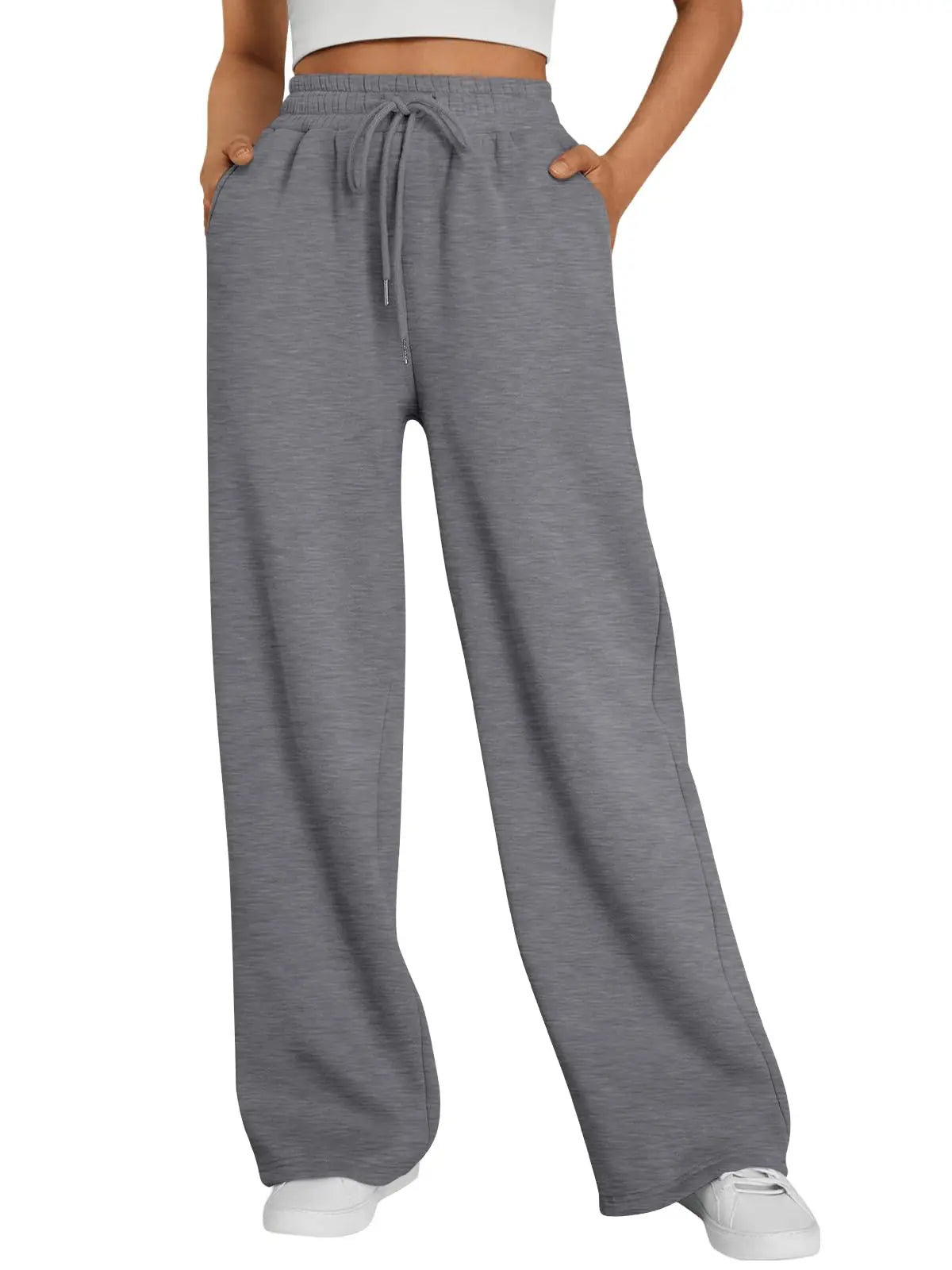 Women's Wide Leg Pants European and American Women Fleece Sweatpants, Waist Drawstring Straight Leg Loose Dance Casual Trousers