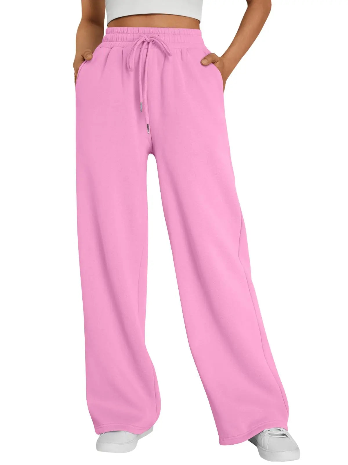 Women's Wide Leg Pants European and American Women Fleece Sweatpants, Waist Drawstring Straight Leg Loose Dance Casual Trousers