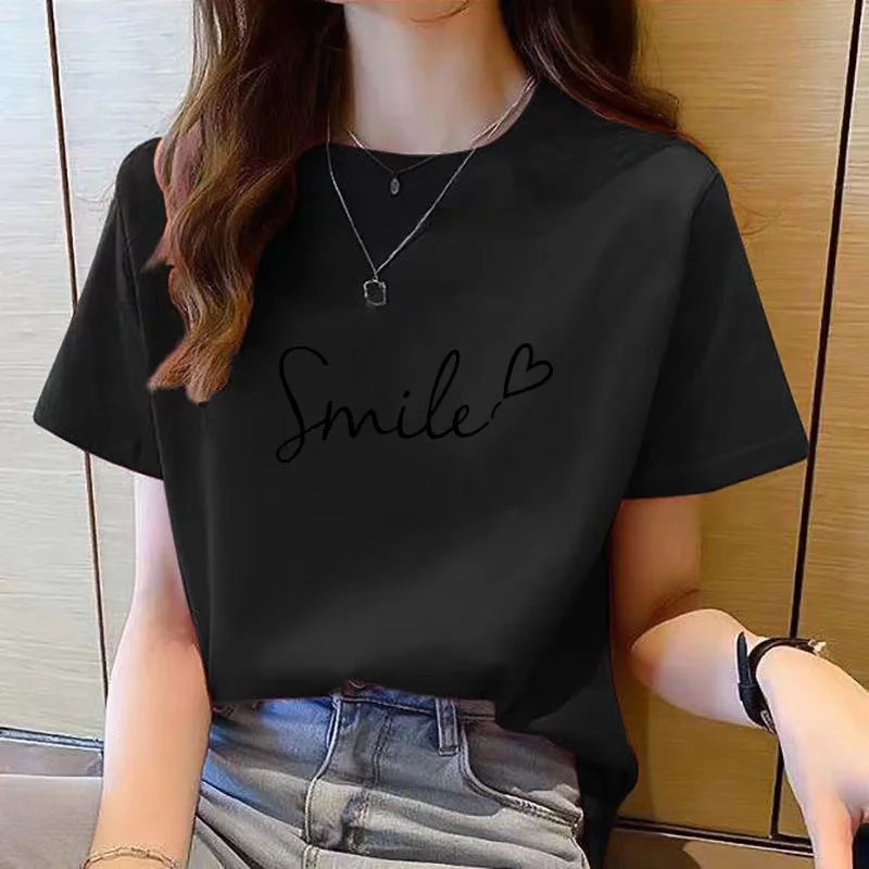 tshirt women top short sleeve t shirts New Korean t shirt for Women t shirt  Round Neck  Fashion tshirt woman tops printed