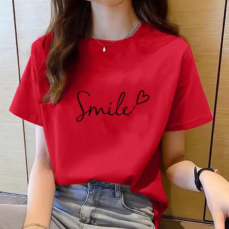 tshirt women top short sleeve t shirts New Korean t shirt for Women t shirt  Round Neck  Fashion tshirt woman tops printed