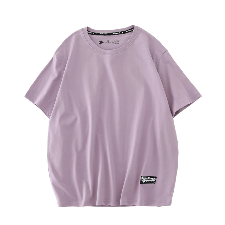 WAVLATII Women New Cotton T Shirts Female 210 GSM Purple Solid Fashion Casual Oversized Short Sleeve Tees Tops for Summer WT2470