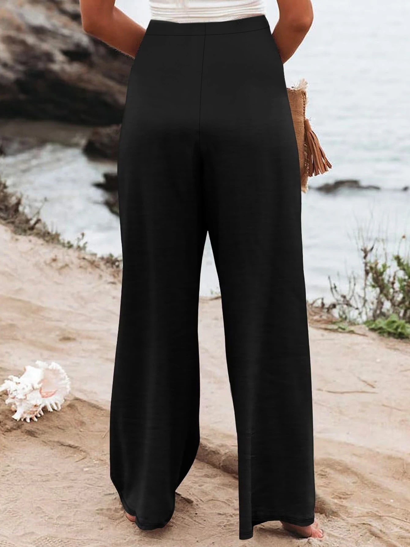 2025 Casual Chic Wide Leg Trousers Women Elastic Waist Stretchy Slimming Black Office Party Daily 